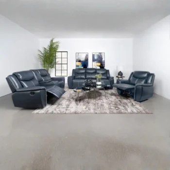 Sloane Upholstered Padded Arm Reclining Sofa Set Blue