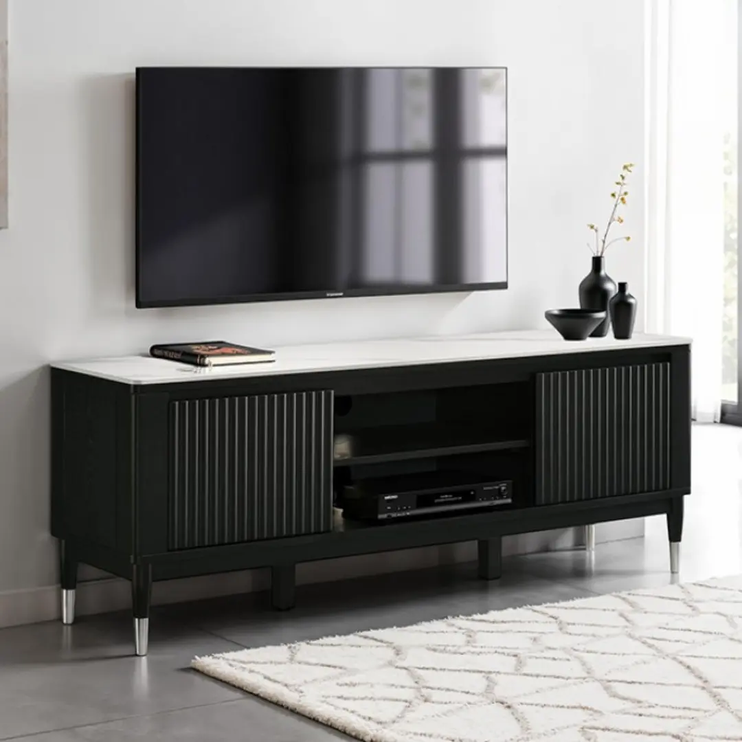 Maidstone Stone Tv Console By Furniture Of America | Mobilia Cleopatra 3 Black Stone TV Console