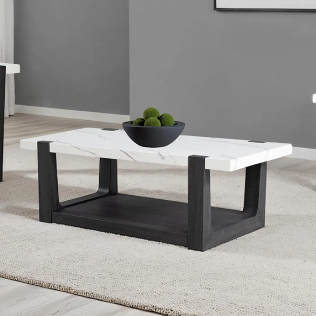 Sundbry Marble Top Coffee Table By Furtniure Of America | Mobilia Cleopatra 3 White Marble Top Coffee Table