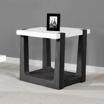 Black End Table White Marble Top