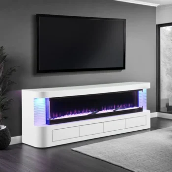White Electric Fireplace TV Console