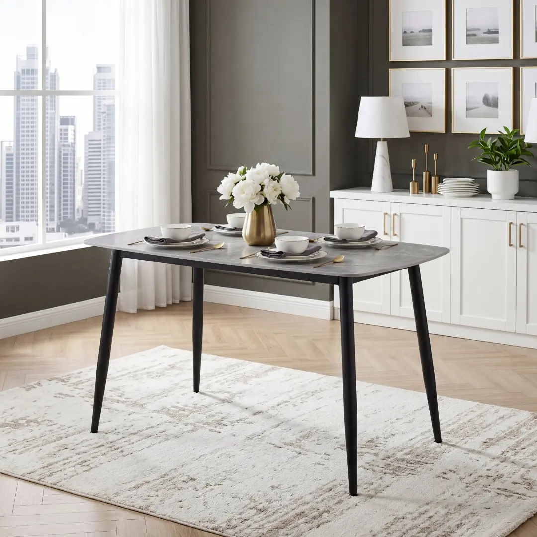 Metropolitan Contemporary Grey Marble Dining Table By Homelegance | Mobilia Cleopatra 3 grey marble dining table
