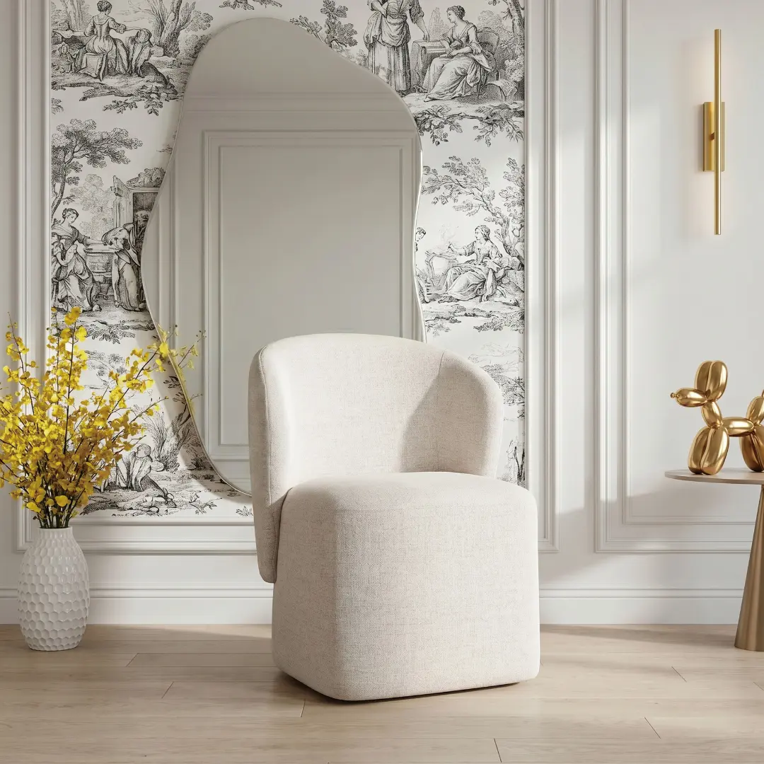 Beige Curved Back Upholstered Dining Chair By Homelegance | Mobilia Cleopatra 3 curved back upholstered dining chair