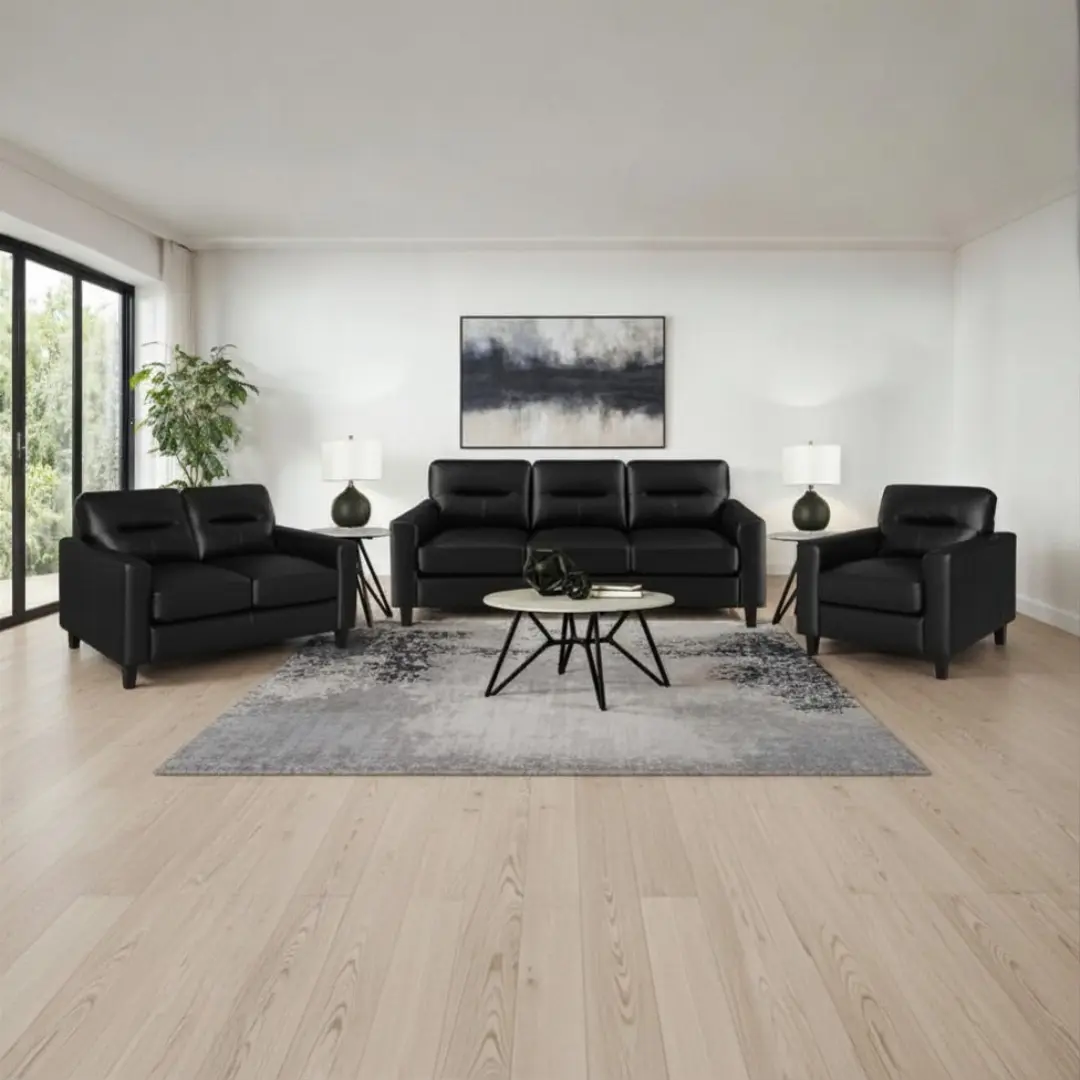 Scotland Three Piece Leather Sofa Set By Coaster Furniture | Mobilia Cleopatra 3 Three Piece Leather Sofa set