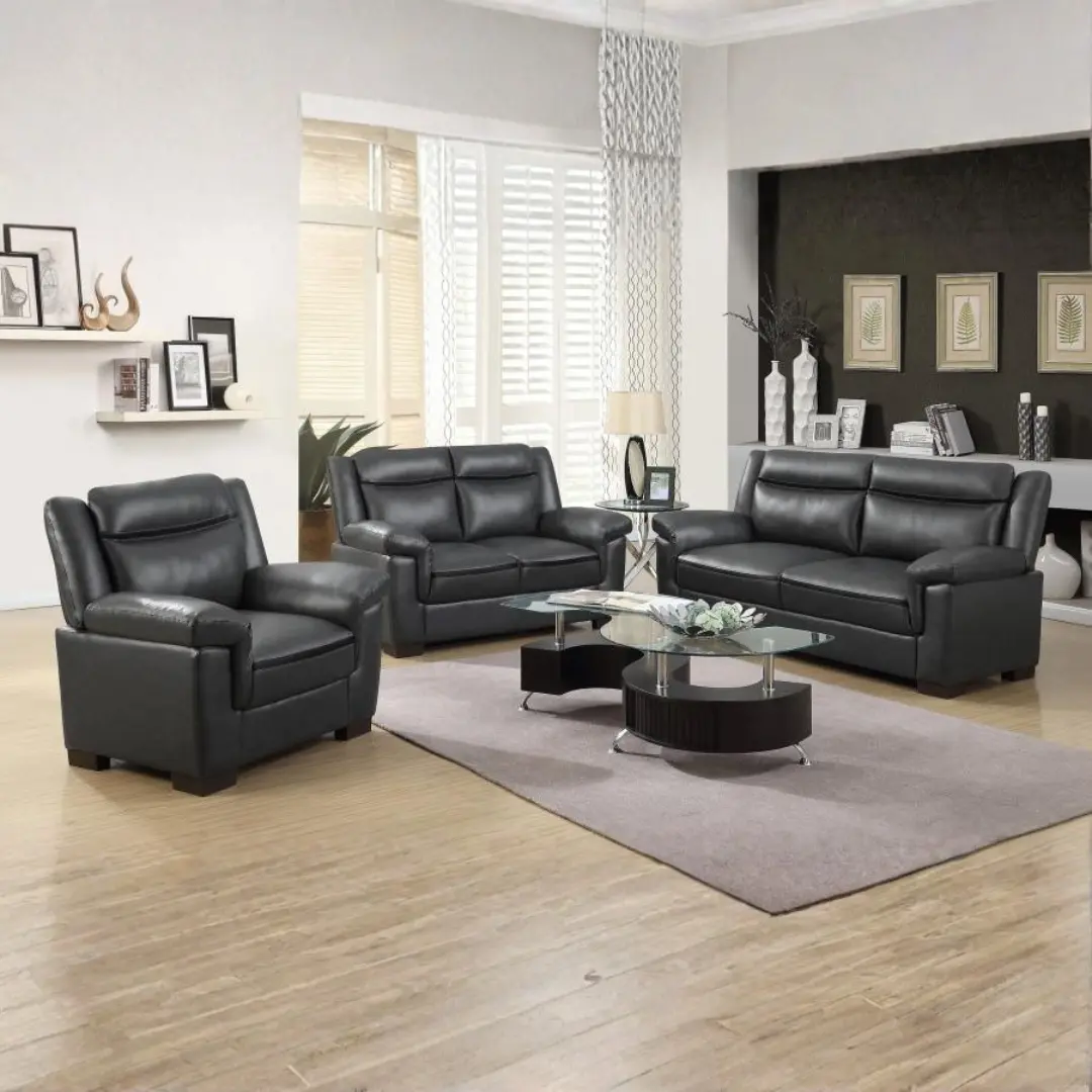 Arabella 3-Piece Gray Living Room Sofa Set By Coaster Furniture | Mobilia Cleopatra 3 Gray Living Room Sofa Set