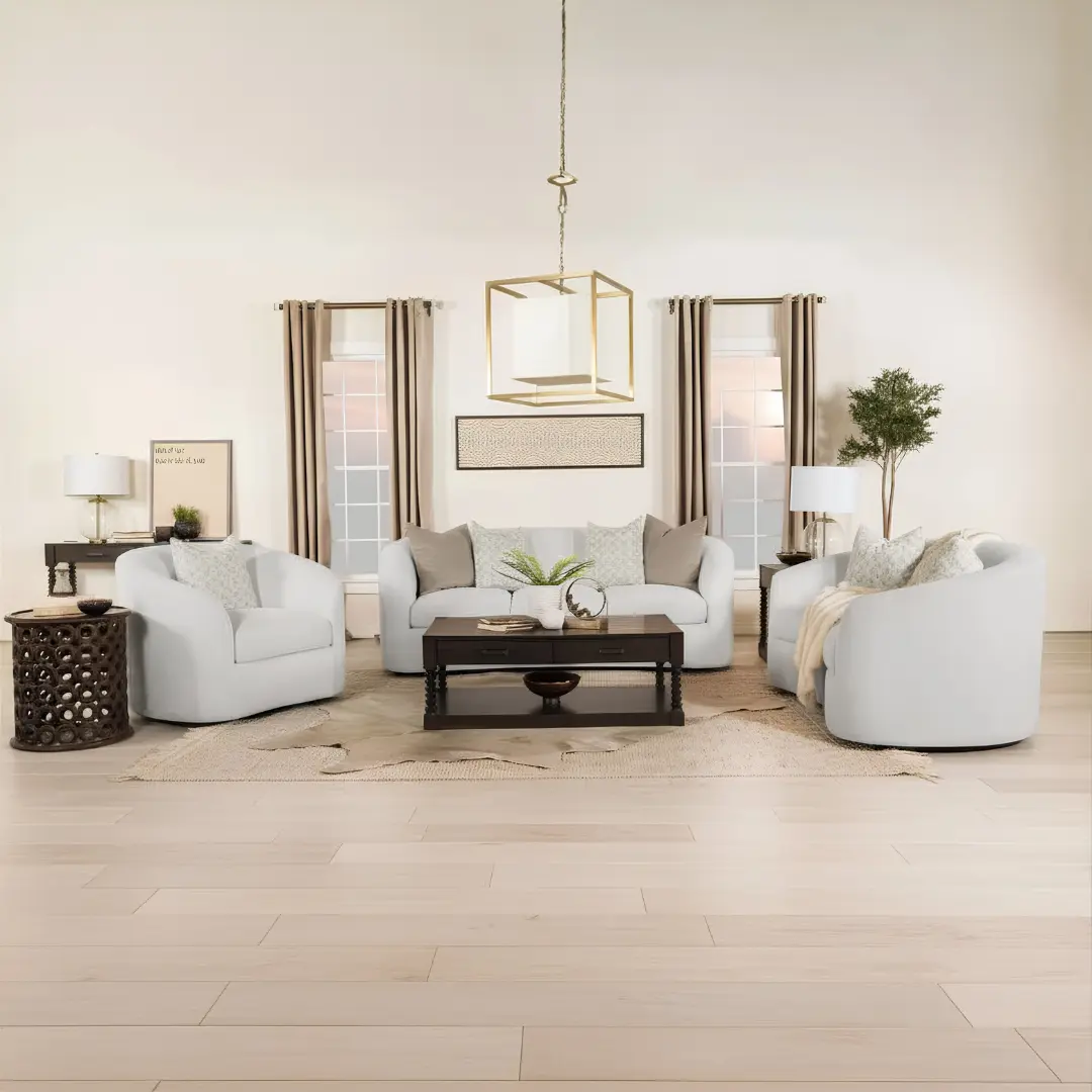 Rainn 3-Piece Boucle Sofa Set By Coaster Furniture | Mobilia Cleopatra 3 Boucle Sofa Set