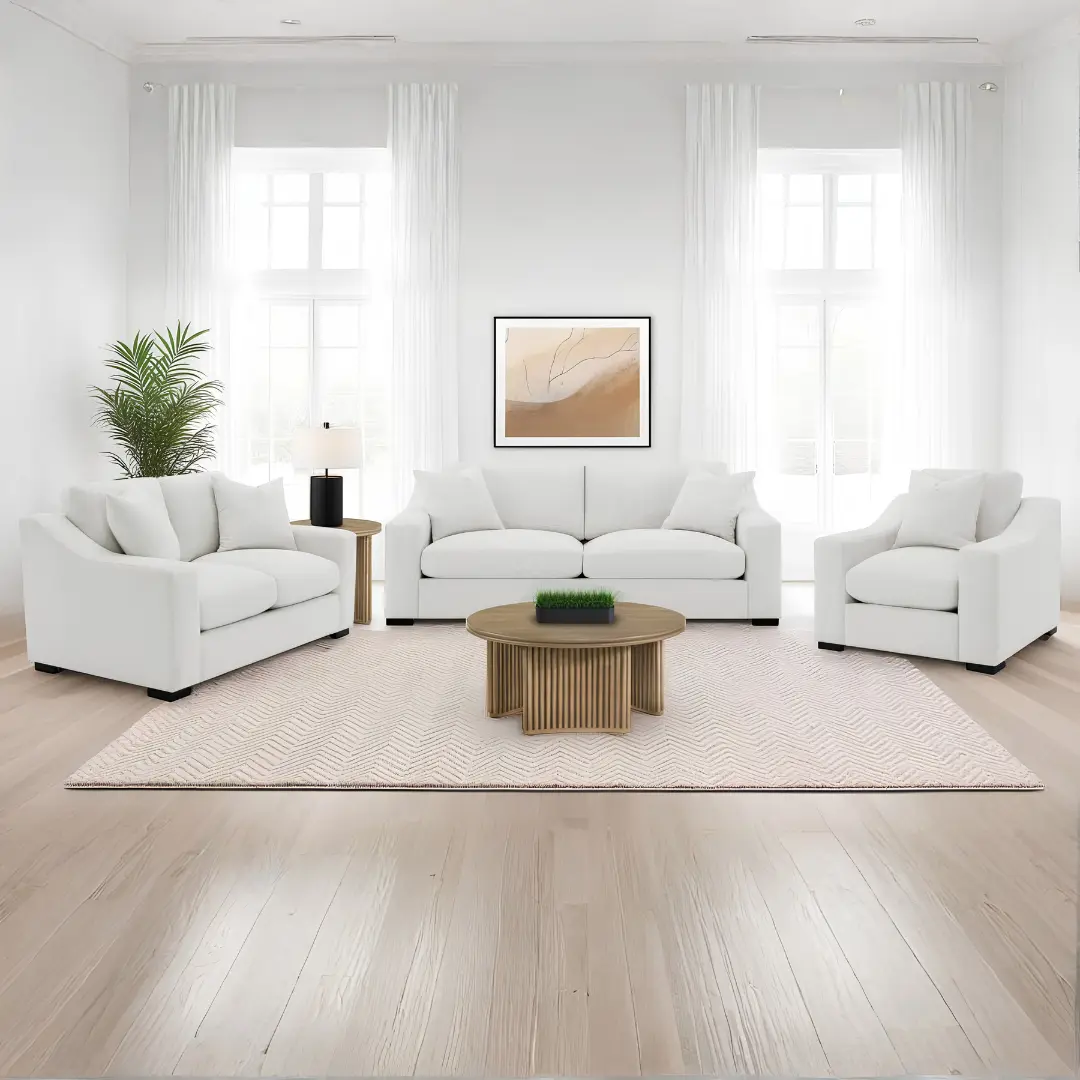 Ashlyn Sand Sofa Set With Pillows By Coaster Furniture | Mobilia Cleopatra 3 Sofa Set with Pillows