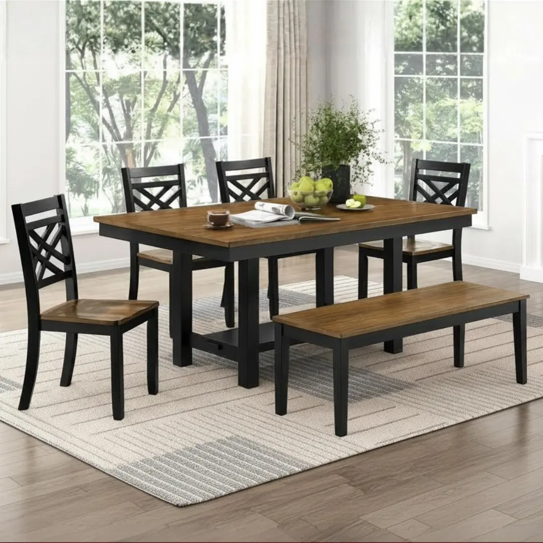 Tyler Transitional Dining Table Set With Bench By Homelegance | Mobilia Cleopatra 3 dining table set with bench