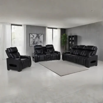 Black Leather Reclining Sofa Set