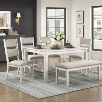 Six Piece Dining Set With Bench
