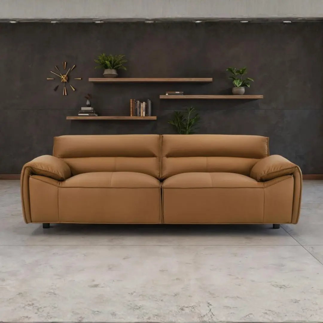Buxton Orange Leather Sofa By Coaster Furniture | Mobilia Cleopatra 3 Orange Leather Sofa