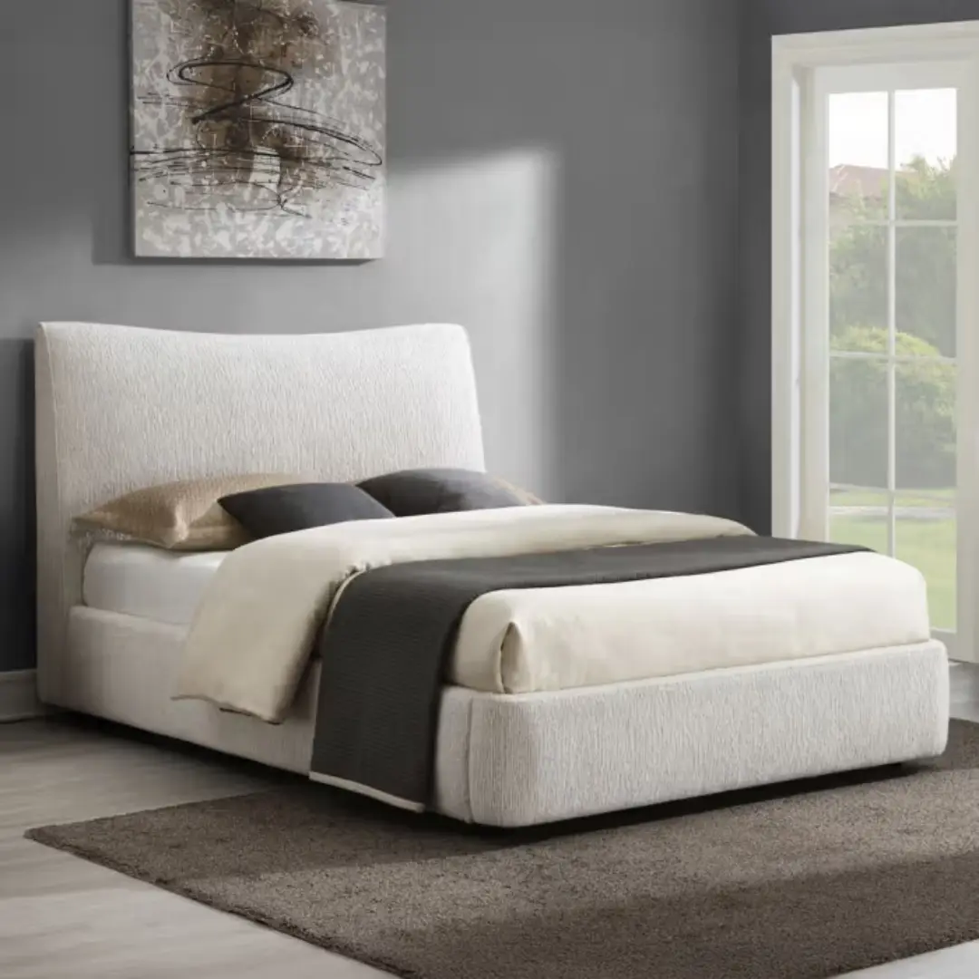 Renee Beige Upholstered Bed By Acme | Mobilia Cleopatra 3 Beige Upholstered Bed