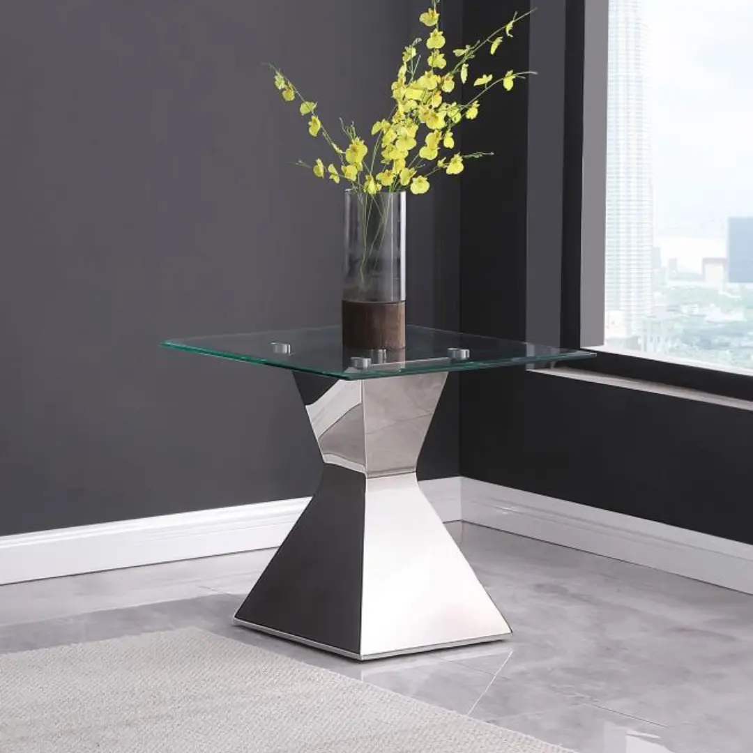 Jenny Glass Top Chrome End Table By Coaster Furniture | Mobilia Cleopatra 3 Chrome End Table