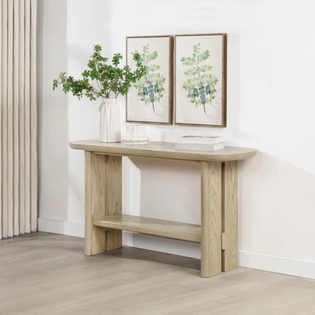 Kailani Beige Oak Console Table With Shelf By Coaster Furniture | Mobilia Cleopatra 3 Oak Console Table