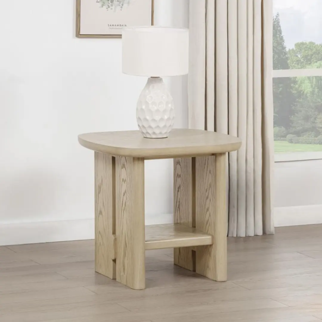 Kailani Square Beige Oak End Table By Coaster Furniture | Mobilia Cleopatra 3 Beige Oak End Table