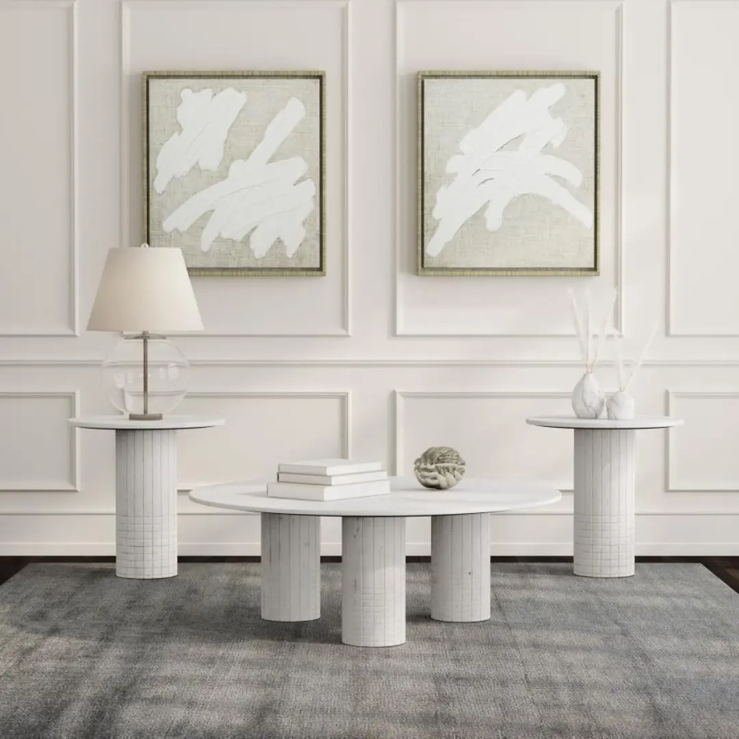 Astoria 3-Piece Marble Coffee Table Set White By Coaster Furniture | Mobilia Cleopatra 3 Marble Coffee Table Set