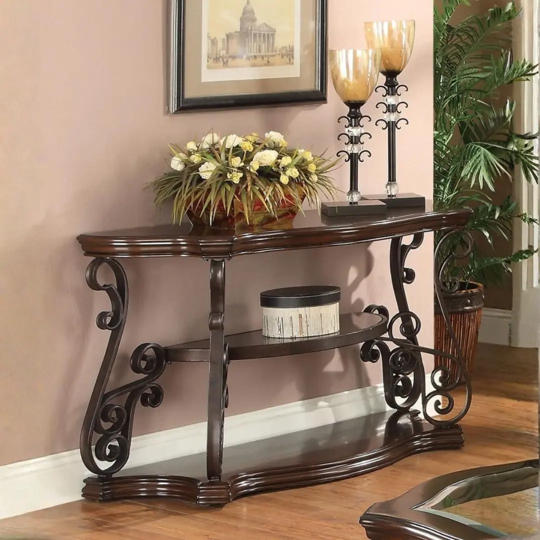 Laney Scrollwork Entryway Sofa Table With Storage By Coaster Furniture | Mobilia Cleopatra 3 Sofa Table with Storage
