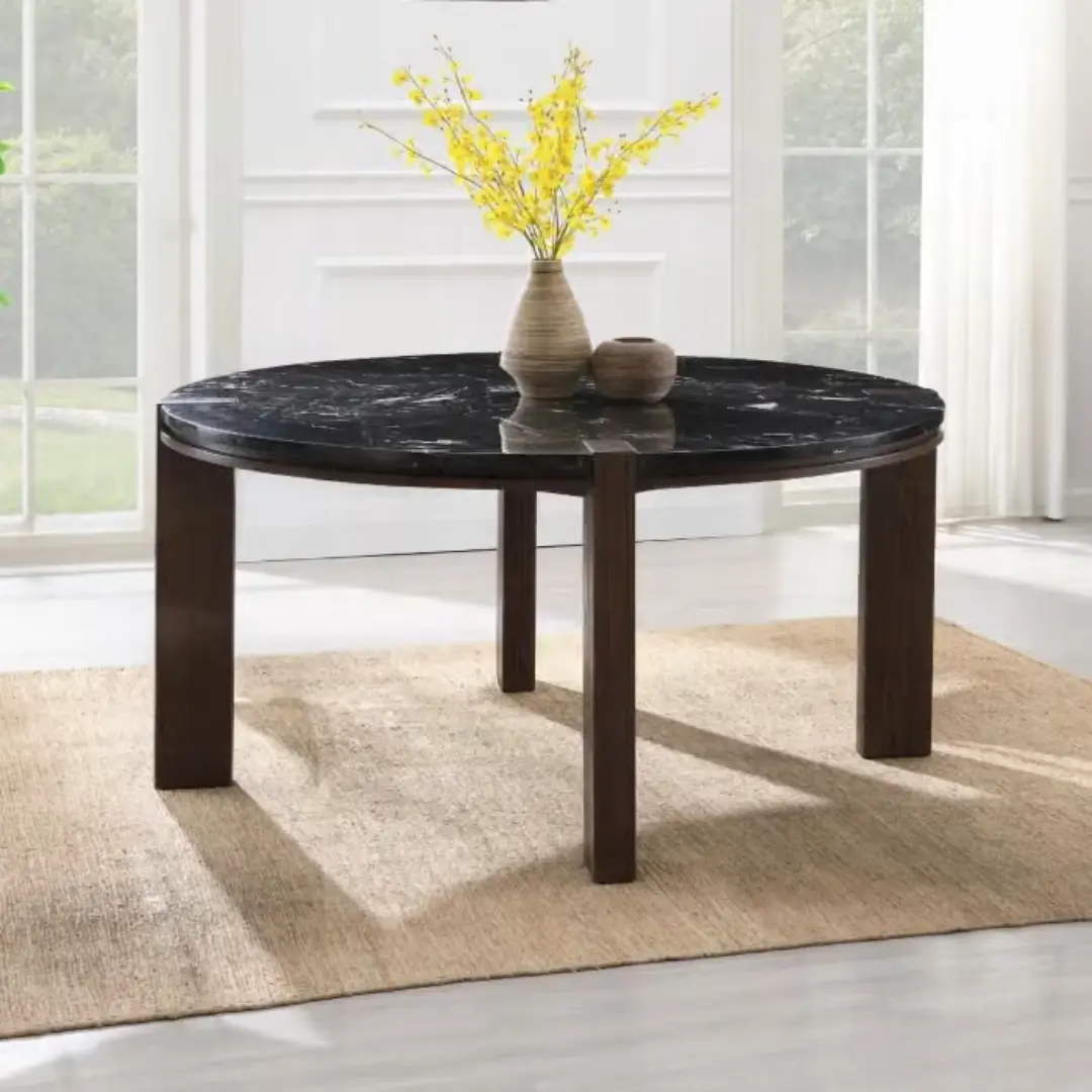 Estella Round Marble Dining Table For 4 By Acme | Mobilia Cleopatra 3 Round Marble Dining Table for 4
