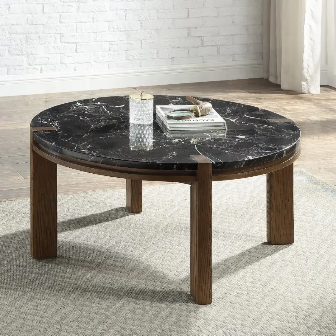 Estella Black Marble Coffee Table By Acme | Mobilia Cleopatra 3 Black Marble Coffee Table