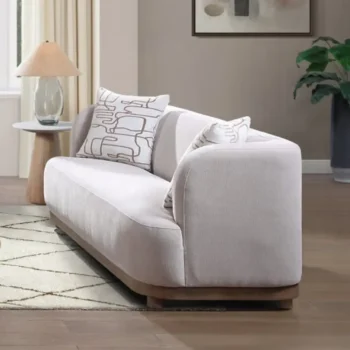 Beige Chenille Loveseat with 2 Pillows