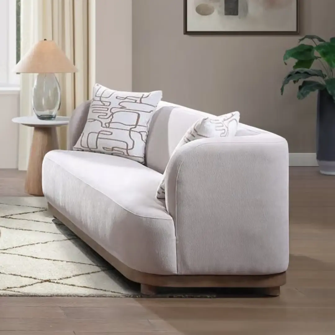 Duncan Beige Chenille Loveseat With 2 Pillows By Acme | Mobilia Cleopatra 3 Beige Chenille Loveseat with 2 Pillows