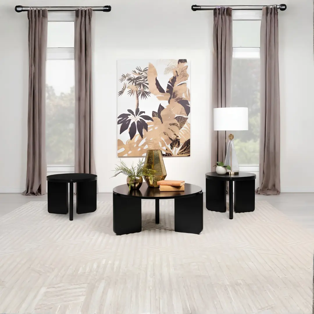 Cordova 3-Piece Black Coffee Table Set By Coaster Furniture | Mobilia Cleopatra 3 Black Coffee Table Set
