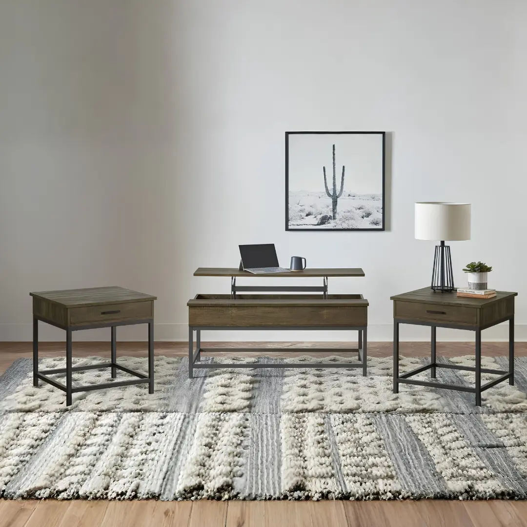 Byers 3 Piece Rustic Coffee Table Set By Coaster Furniture | Mobilia Cleopatra 3 3 Piece Rustic Coffee Table Set
