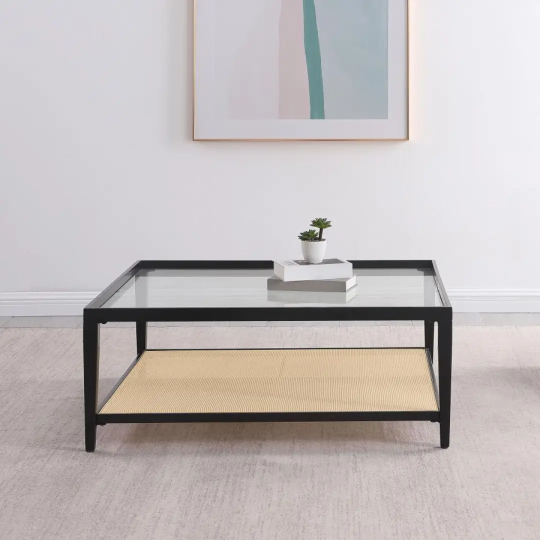 Amherst Glass Top Black Square Coffee Table By Coaster Furniture | Mobilia Cleopatra 3 Black Square Coffee Table