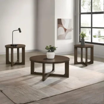Round Wood Coffee Table Set