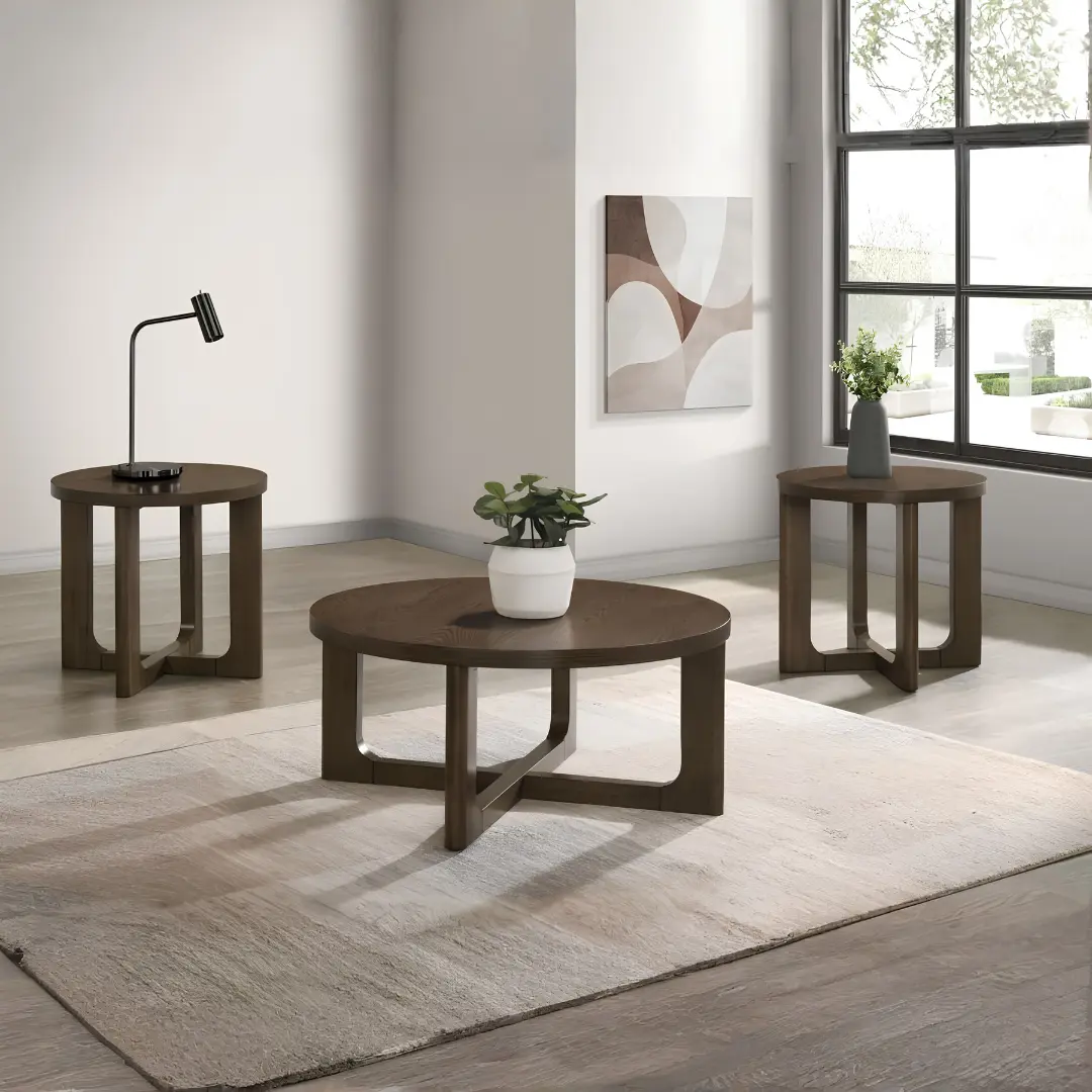 Kessler Sculptural Round Wood Coffee Table Set By Coaster Furniture | Mobilia Cleopatra 3 Round Wood Coffee Table Set