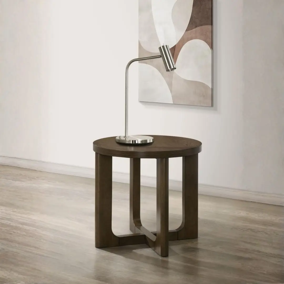 Kessler Round Sculptural Wood End Table By Coaster Furniture | Mobilia Cleopatra 3 Sculptural Wood End Table