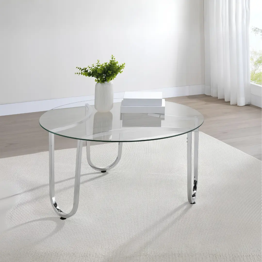 Beller Round Glass Top Coffee Table Chrome By Coaster Furniture | Mobilia Cleopatra 3 Round Glass Top Coffee Table