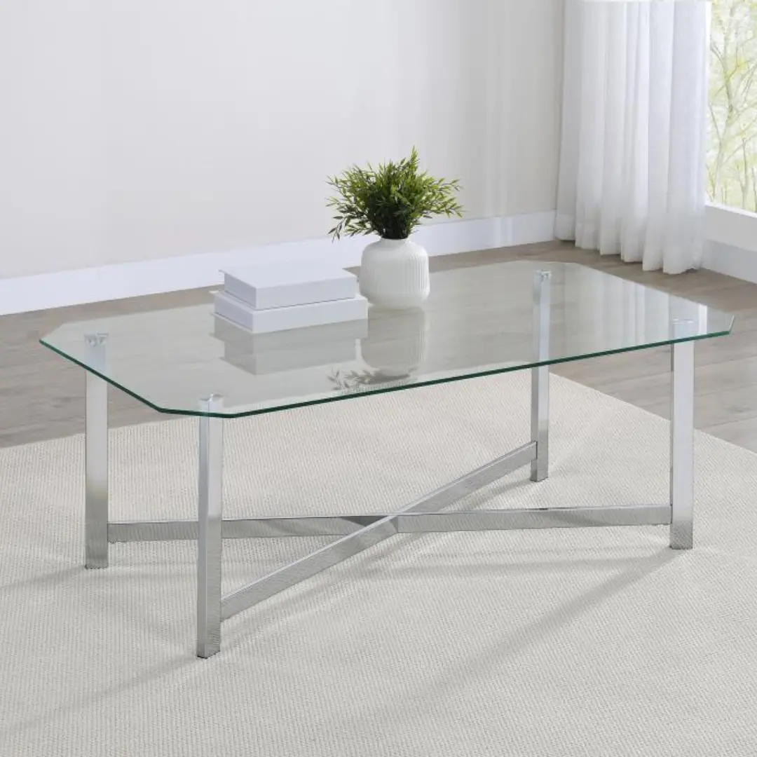 Cronin Chrome Coffee Table With Glass Top By Coaster Furniture | Mobilia Cleopatra 3 Coffee Table with Glass Top