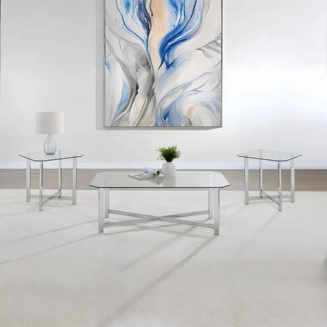 Cronin Metal And Glass Coffee Table Set By Coaster Furniture | Mobilia Cleopatra 3 Metal and Glass Coffee Table set