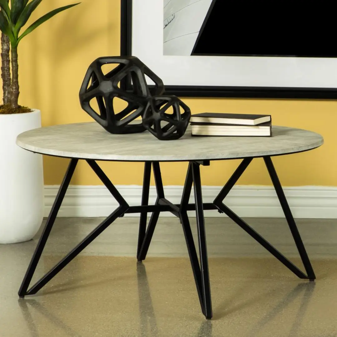Hadi Round Rustic Coffee Table By Coaster Furniture | Mobilia Cleopatra 3 Round Rustic Coffee Table