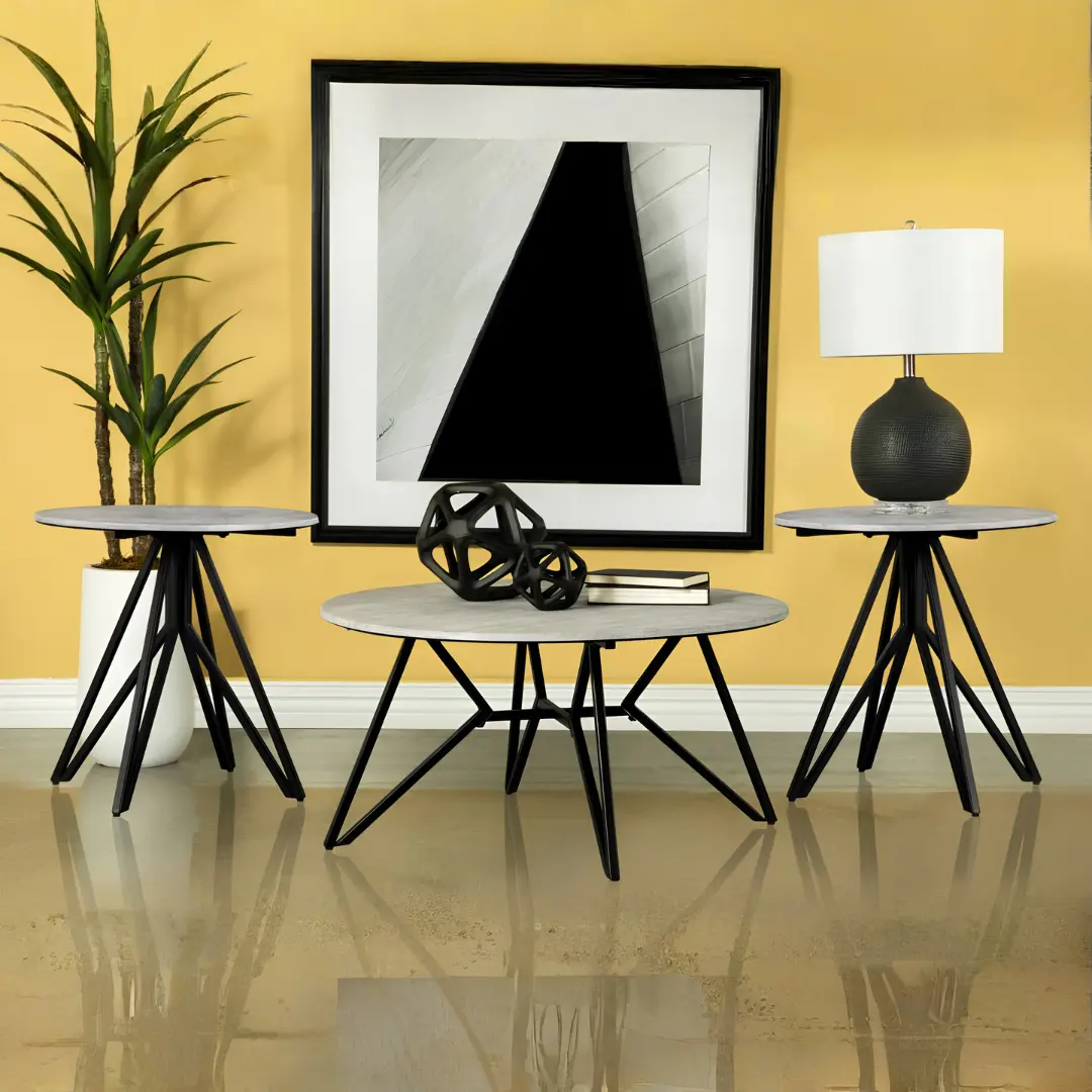 Hadi Round Coffee And End Table Set Cement By Coaster Furniture | Mobilia Cleopatra 3 Round Coffee and End Table Set