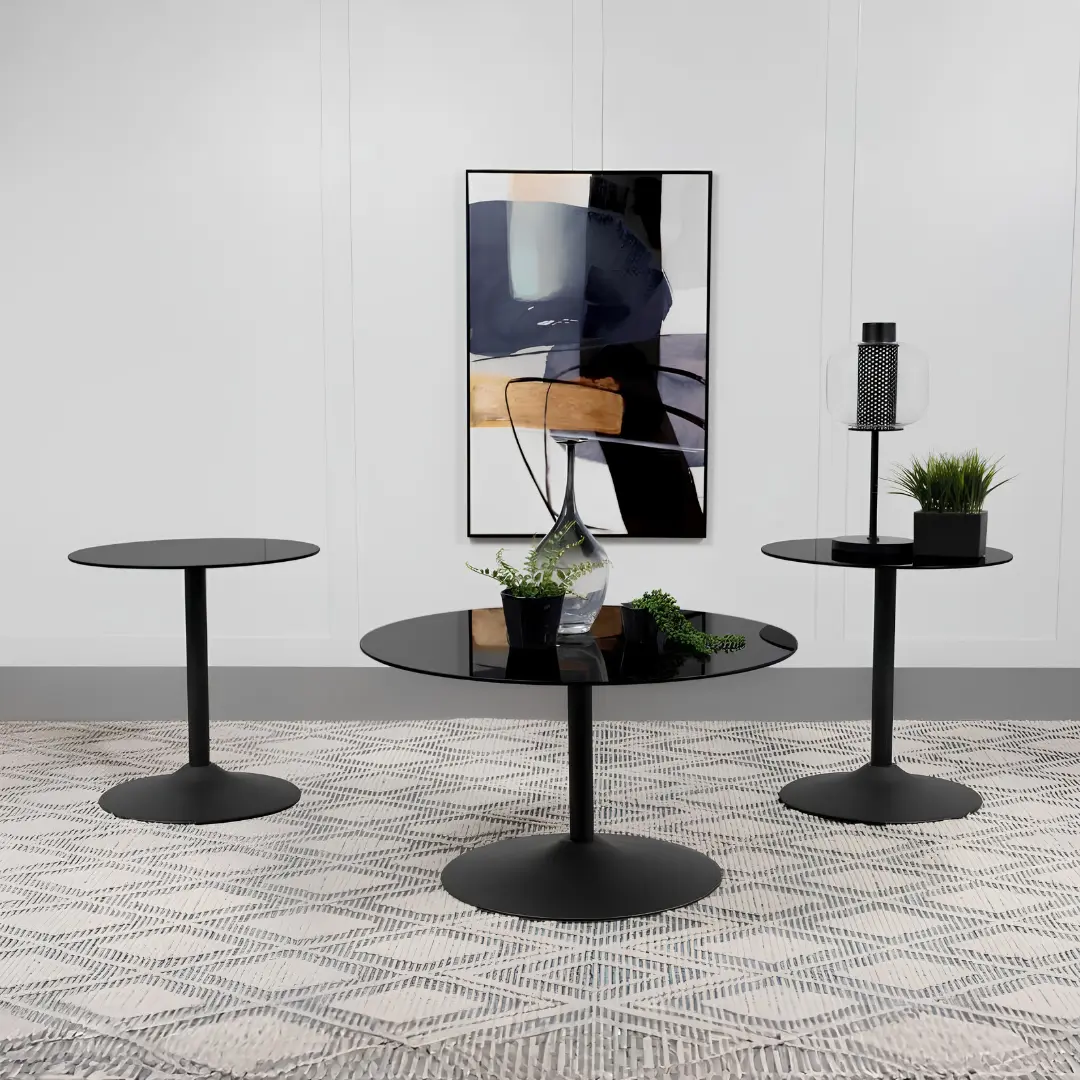 Ganso Round Black Coffee Table Set By Coaster Furniture | Mobilia Cleopatra 3 Round Black Coffee Table Set