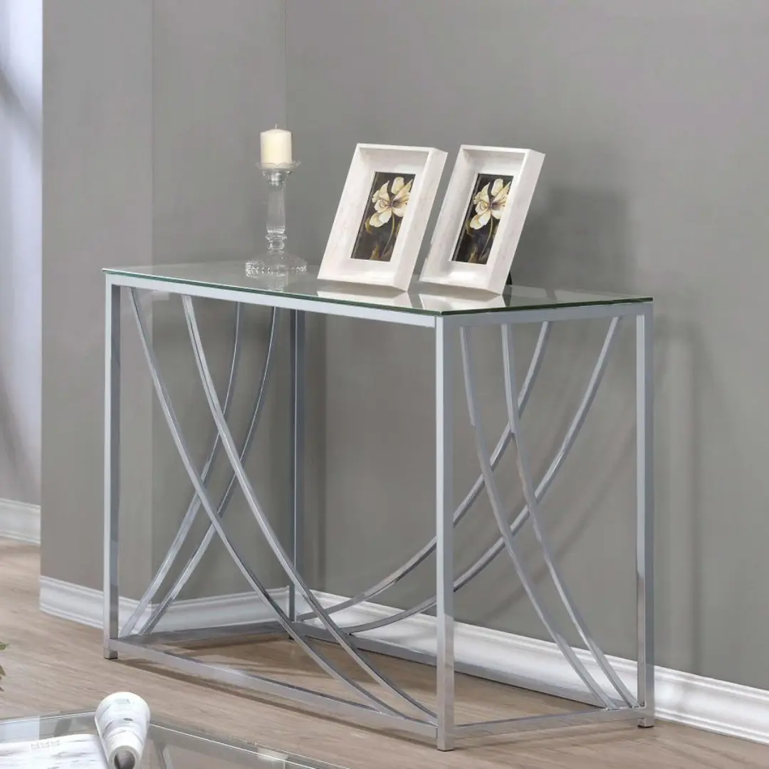 Lille Glass Top Chrome Console Table By Coaster Furniture | Mobilia Cleopatra 3 Chrome Console Table