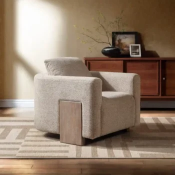 Latte Linen Accent Chair for Living Room