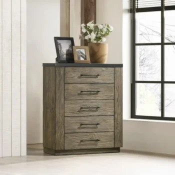 Gray Wood 5 Drawer Chest