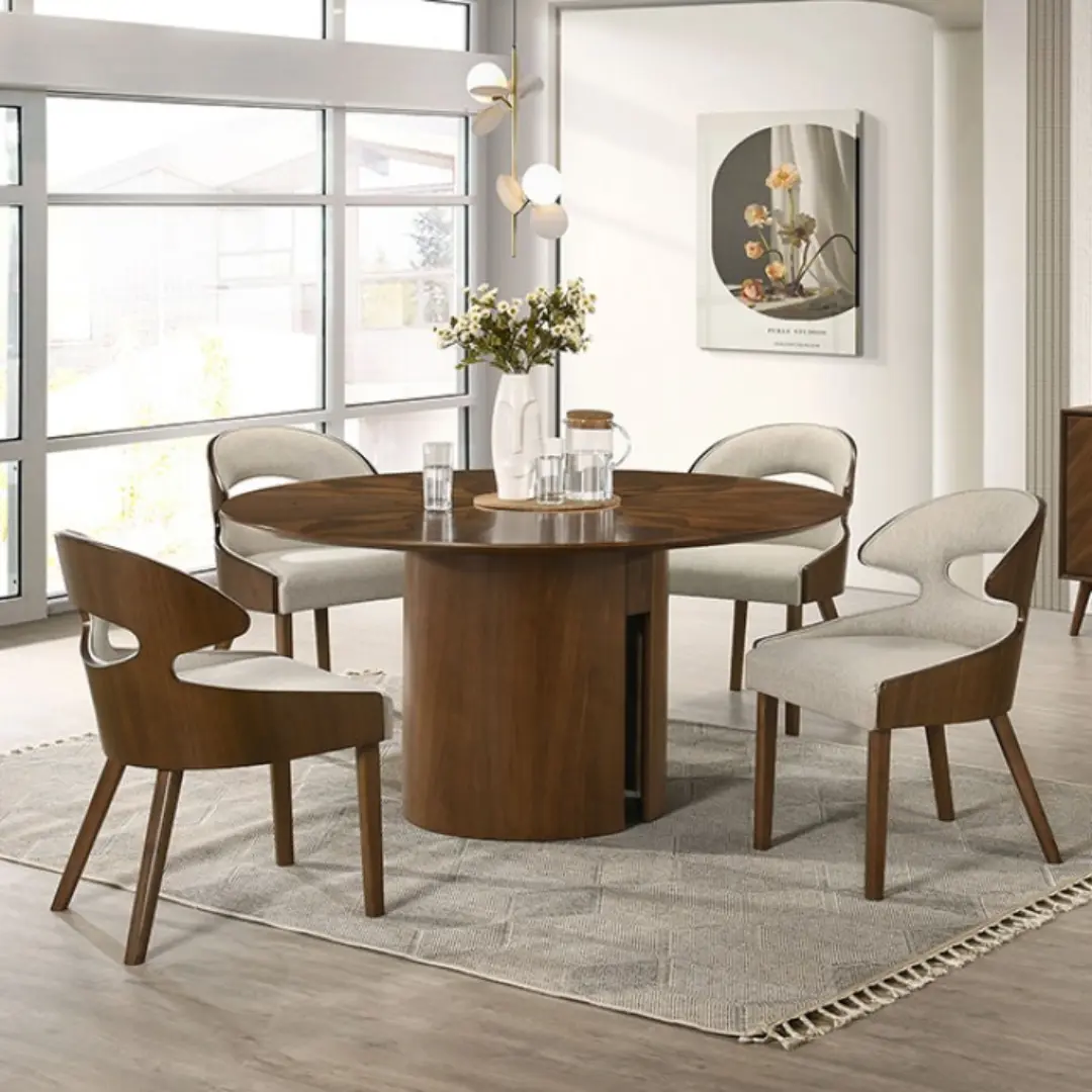 Hillerod Round Walnut Dining Table By Furniture Of America | Mobilia Cleopatra 3 Round Walnut Dining Table