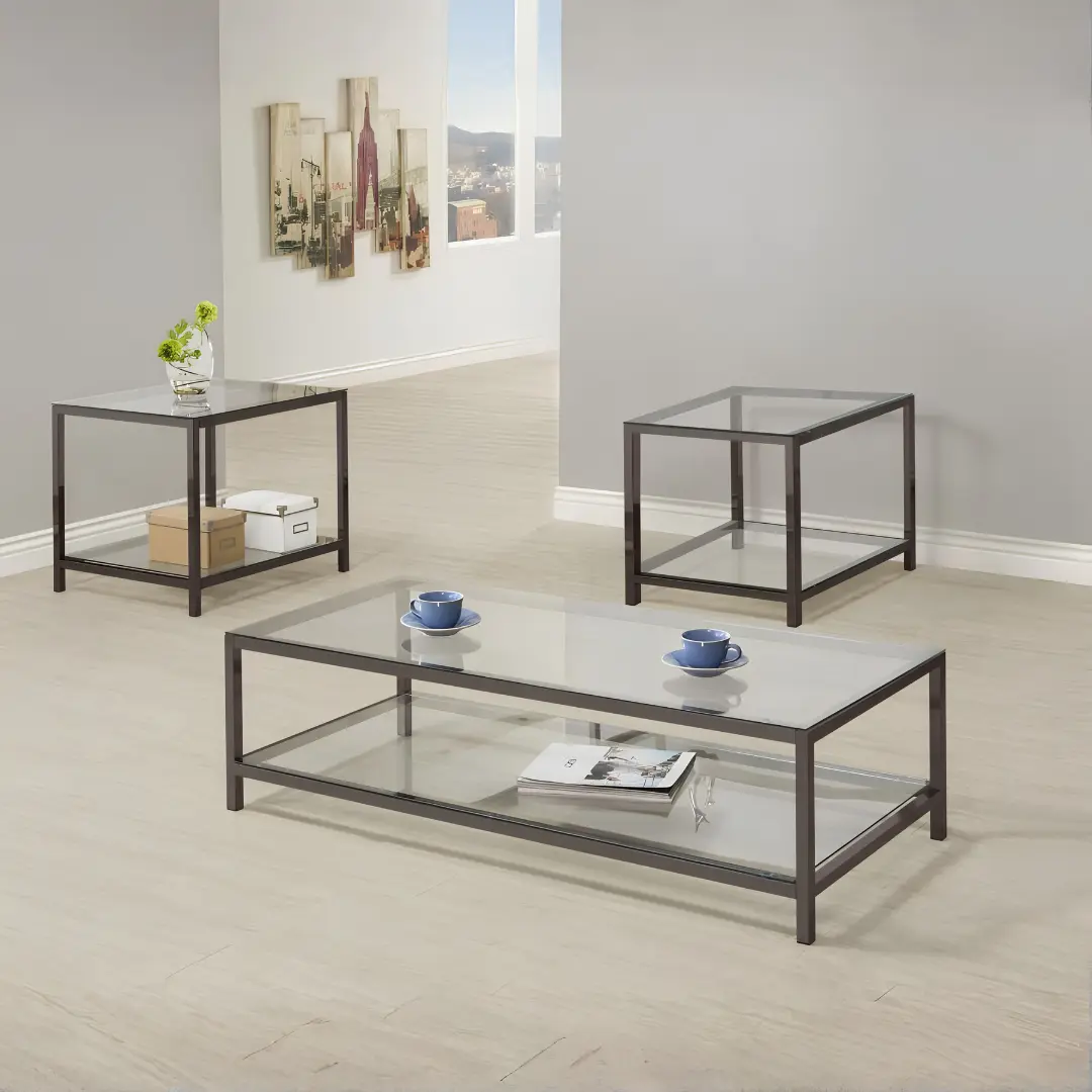 Trini Black Nickel Rectangular Coffee Table Set By Coaster Furniture | Mobilia Cleopatra 3 Rectangular Coffee Table Set