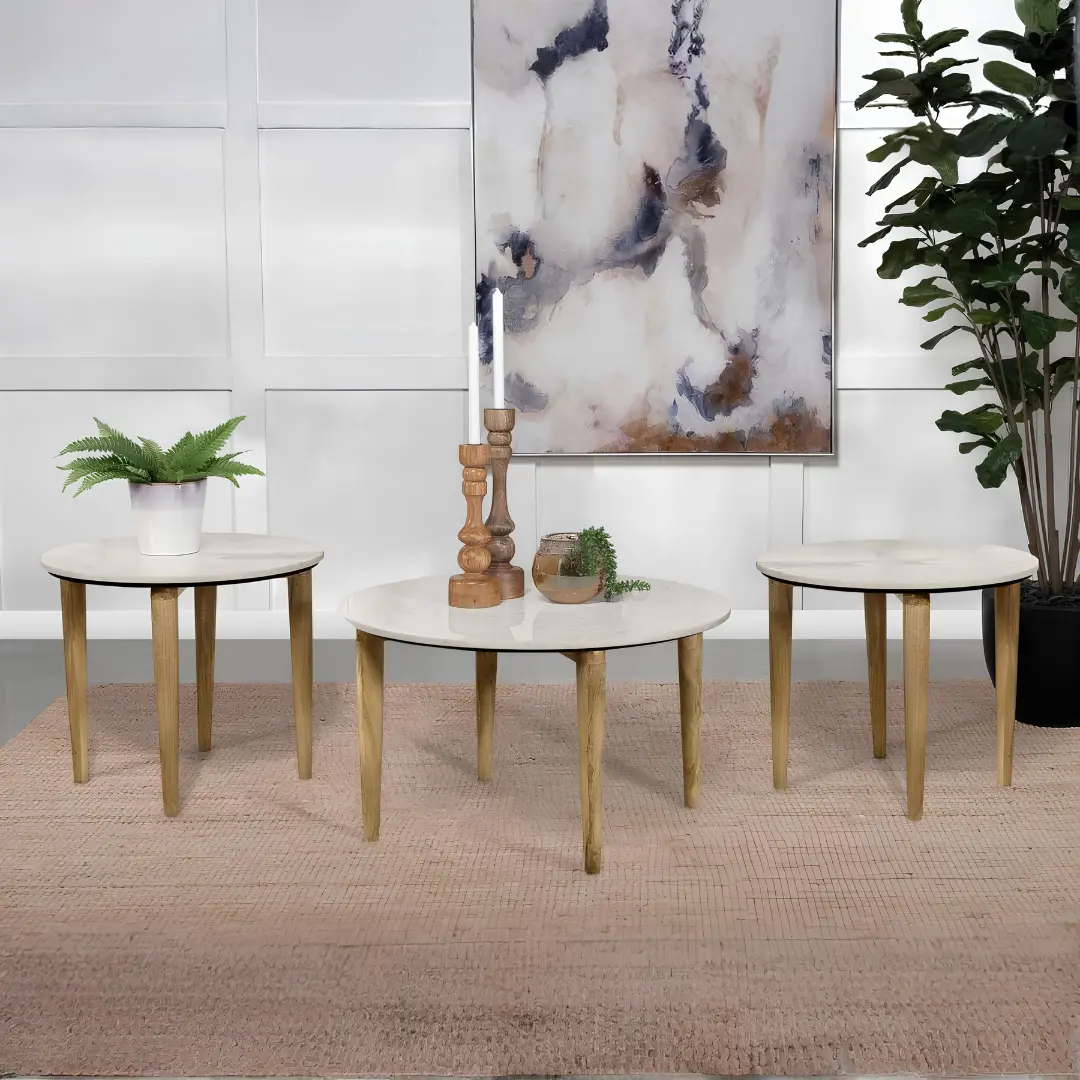 Aldis Coffee Table Set With Marble Top By Coaster Furniture | Mobilia Cleopatra 3 Coffee Table Set with Marble Top