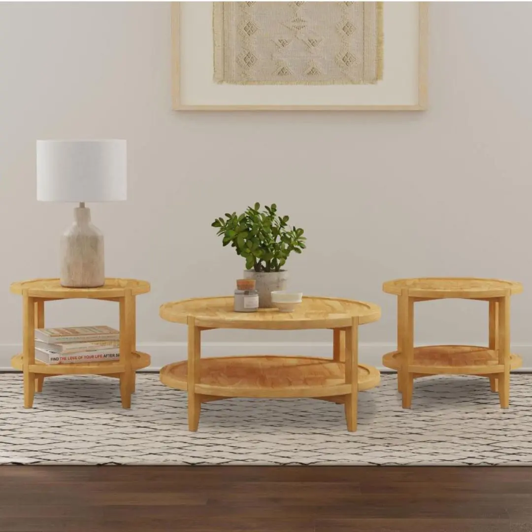 Camillo 3-Piece Round Maple Coffee Table Set By Coaster Furniture | Mobilia Cleopatra 3 Maple Coffee Table Set