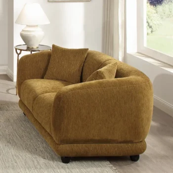 Brown Chenille Loveseat with 2 Pillows