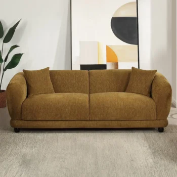 Brown Chenille Sofa with 2 Pillows