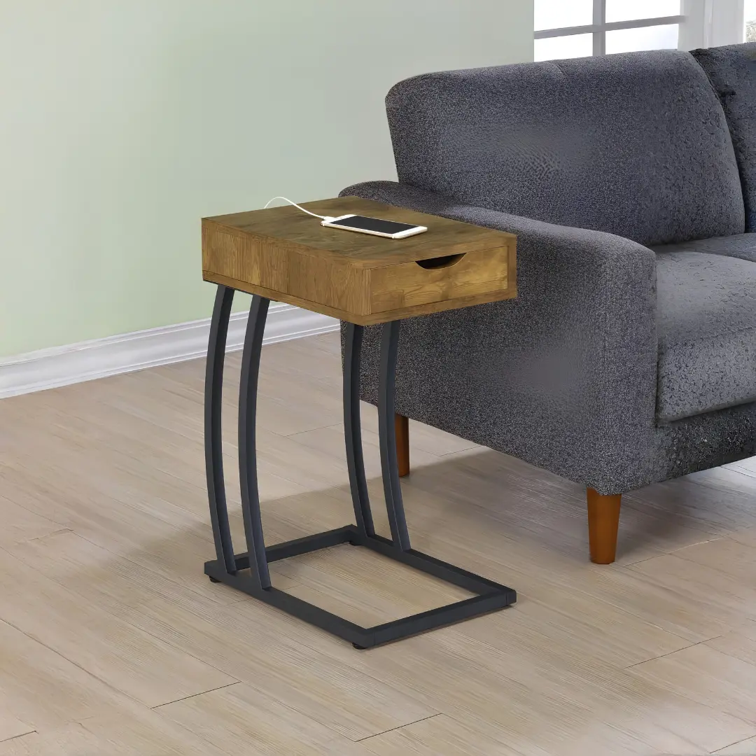 Troy C Shape Side Table Power Outlet By Coaster Furniture | Mobilia Cleopatra 3 C Shape Side Table