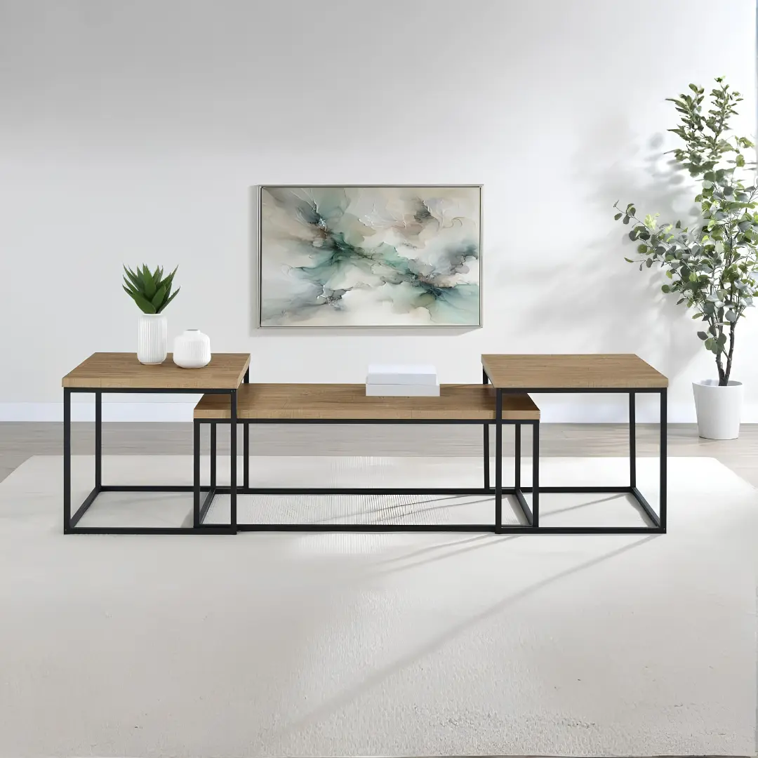 Straden 3-Piece Rustic Coffee Table Set By Coaster Furniture | Mobilia Cleopatra 3 Rustic Coffee Table Set