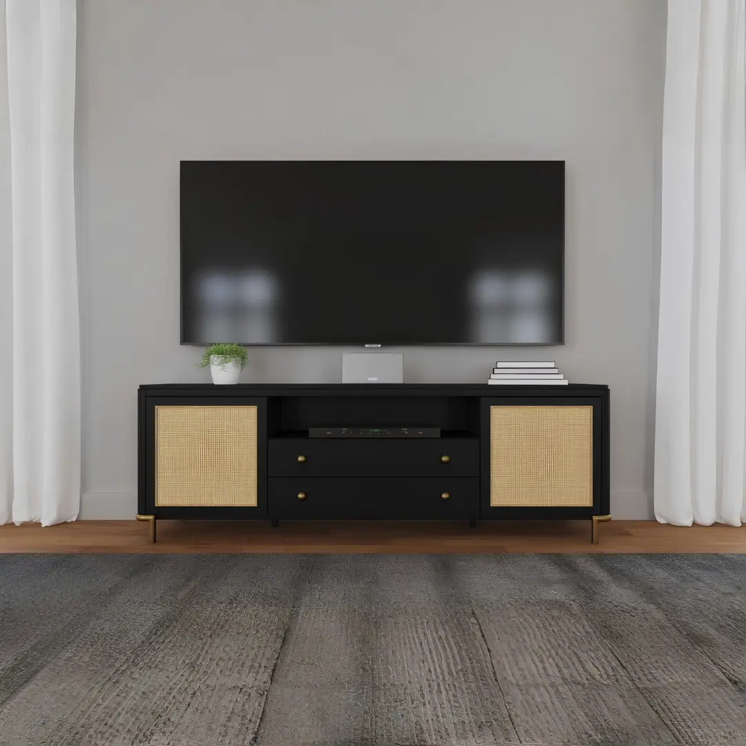 Arini 2-Door Rattan Tv Console By Coaster Furniture | Mobilia Cleopatra 3 Rattan TV Console