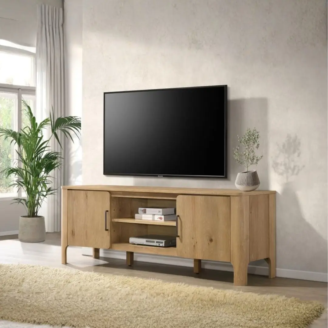 Rowe 65-Inch Light Oak Tv Console By Coaster Furniture | Mobilia Cleopatra 3 Light Oak TV Console